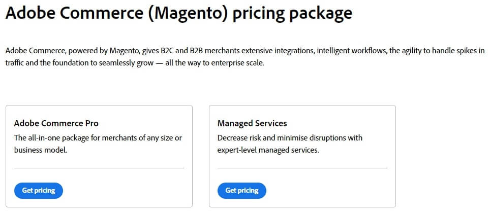 Image depicting Adobe Commerce pricing page.