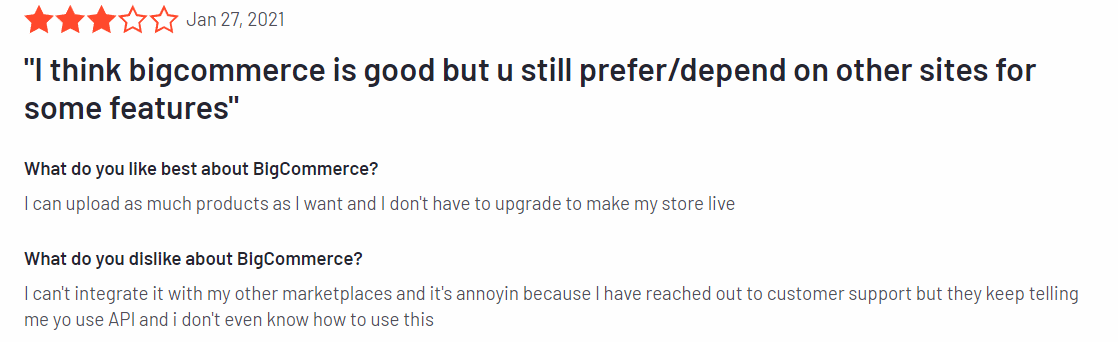 Image showing reviews of BigCommerce.com