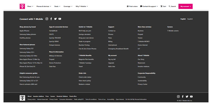 The illustration shows best example of footer navigation used by T-Mobile.