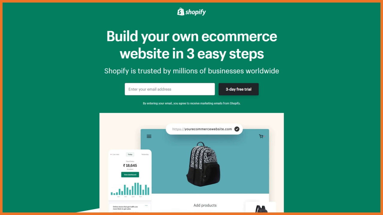 Image showing Shopify's homepage.