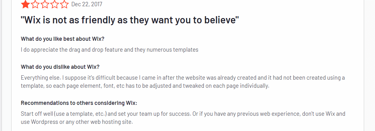 Image displaying reviews of Wix.