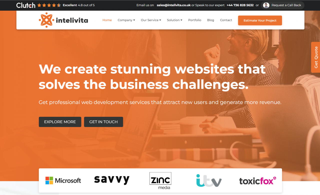 Image showing the homepage of Intelivita website.