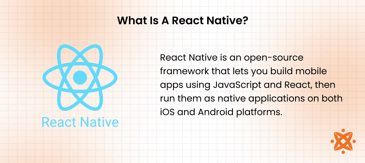 React Native framework by Meta used for cross-platform mobile app development using JavaScript and native components